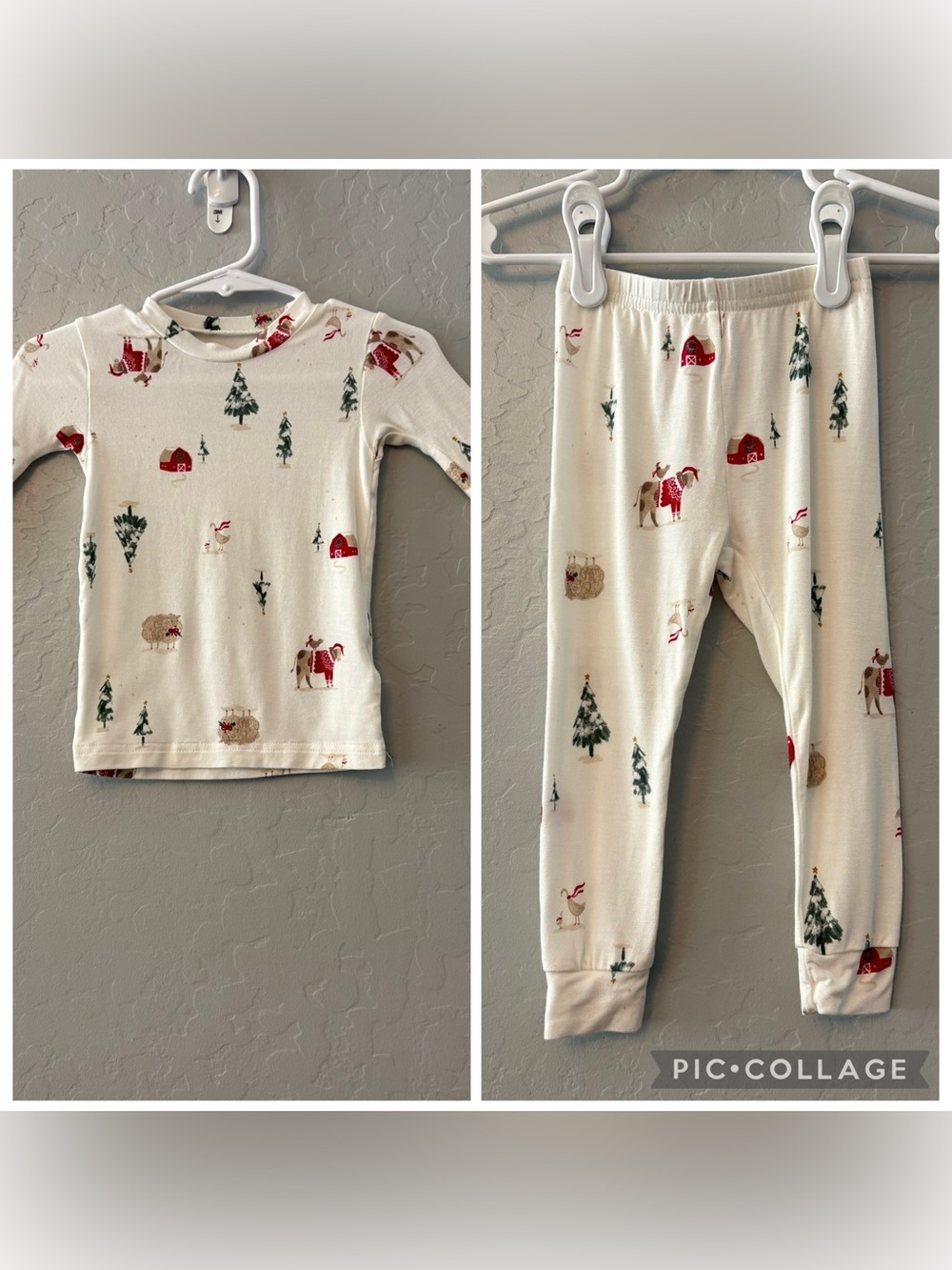 Carter's white farm christmas holiday two piece viscose pajama set 12 months